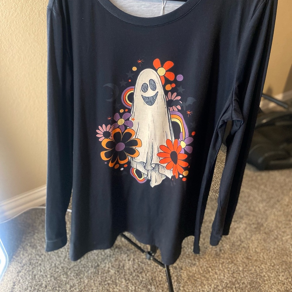 Women's Black Long Sleeve Ghost Graphic Tee